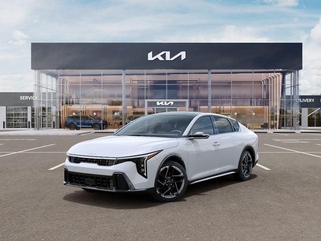 2026 Kia K4 GT-Line in Snow White Pearl — front three-quarter view