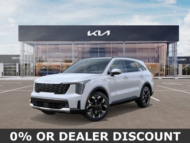 2026 Kia Sorento SX in Glacial White Pearl — front three-quarter view