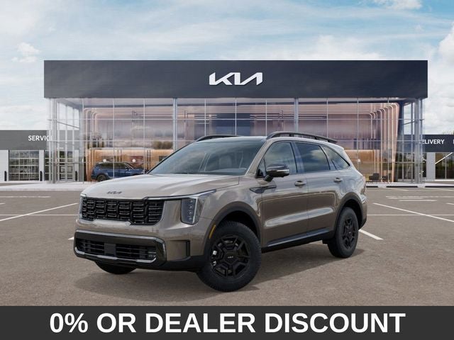 2026 Kia Sorento X-Pro SX Prestige in Road Rider Brown — front three-quarter view