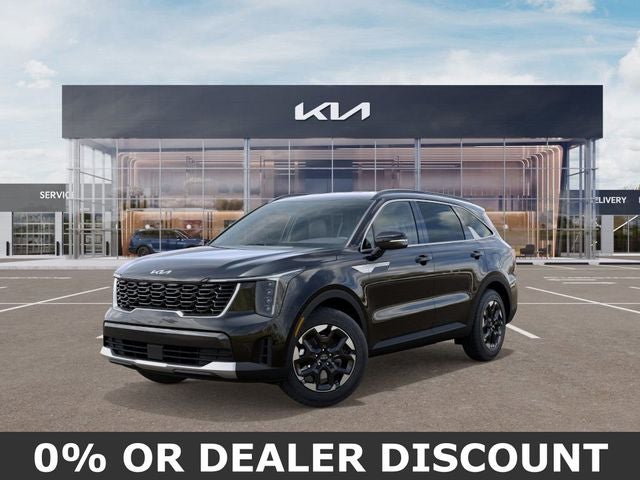 2026 Kia Sorento S in Ebony Black — front three-quarter view