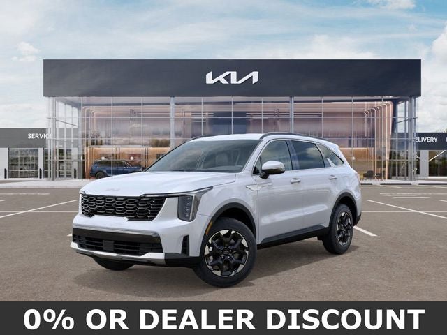 2026 Kia Sorento S in Glacial White Pearl — front three-quarter view