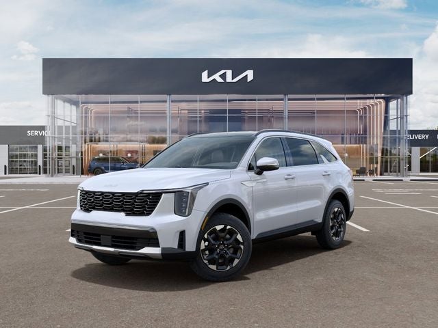 2026 Kia Sorento S in Glacial White Pearl — front three-quarter view