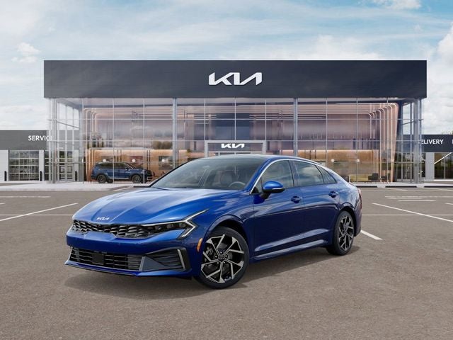 2026 Kia K5 EX in Yacht Blue — front three-quarter view