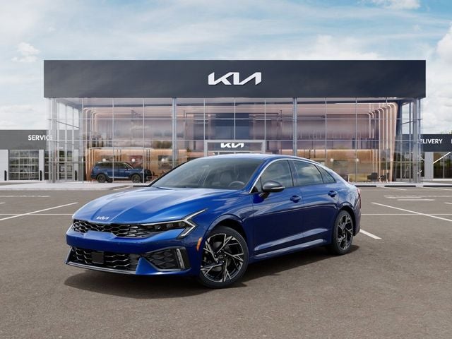 2026 Kia K5 GT-Line in Yacht Blue — front three-quarter view