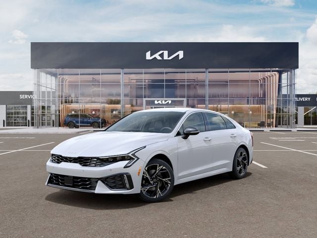 2026 Kia K5 GT-Line in Snow White Pearl — front three-quarter view