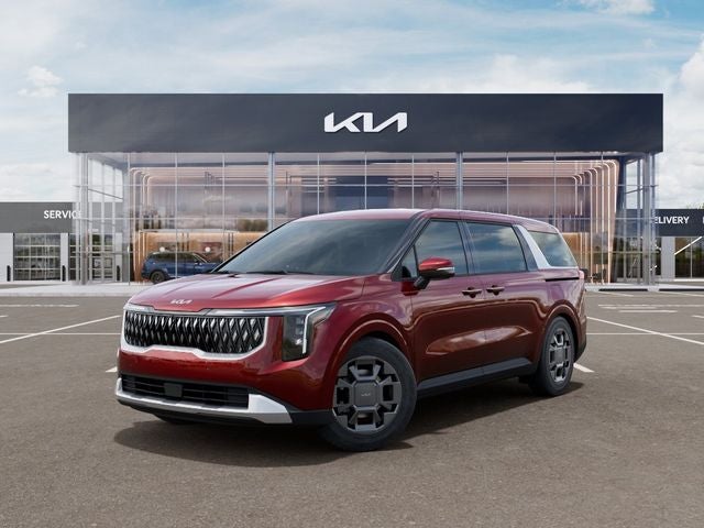 2026 Kia Carnival Hybrid EX in Flare Red — front three-quarter view
