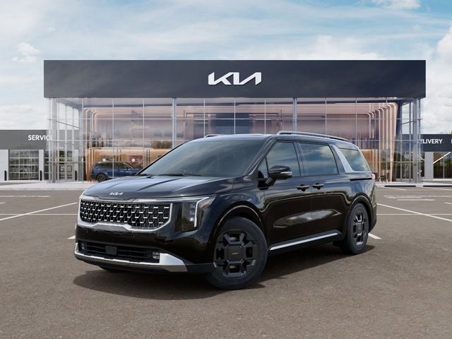 2026 Kia Carnival SX in Aurora Black Pearl — front three-quarter view